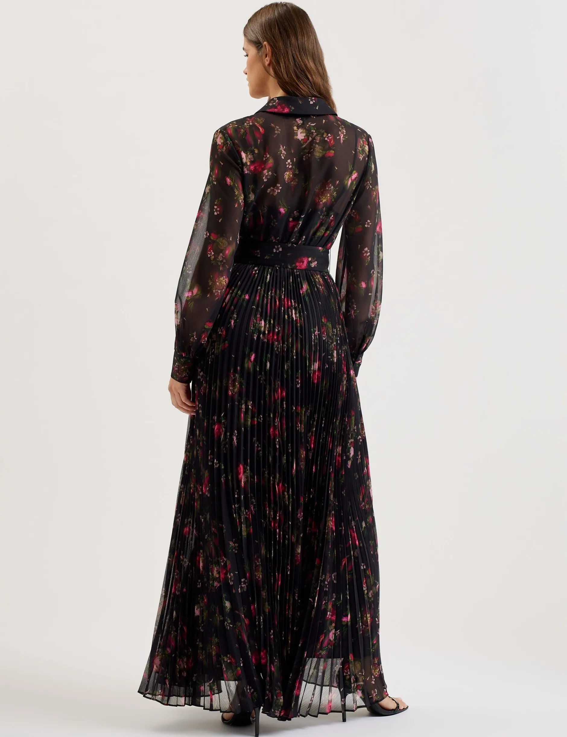Maxi-Hemdkleid mit Blumenmuster und Falten