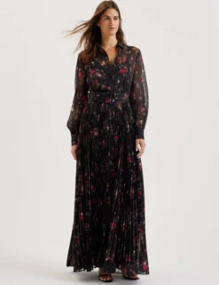 Maxi-Hemdkleid mit Blumenmuster und Falten