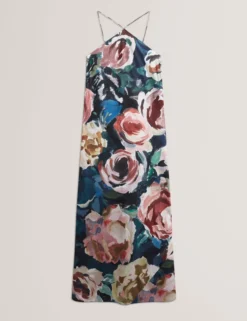 Maxikleid mit Rosenmuster und Neckholder