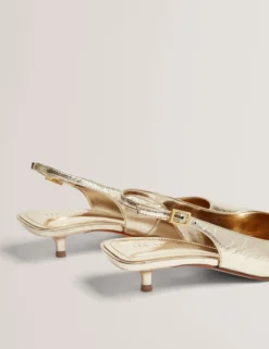 Metallic-Leder-Slingback-Schuhe mit Kitten-Heel