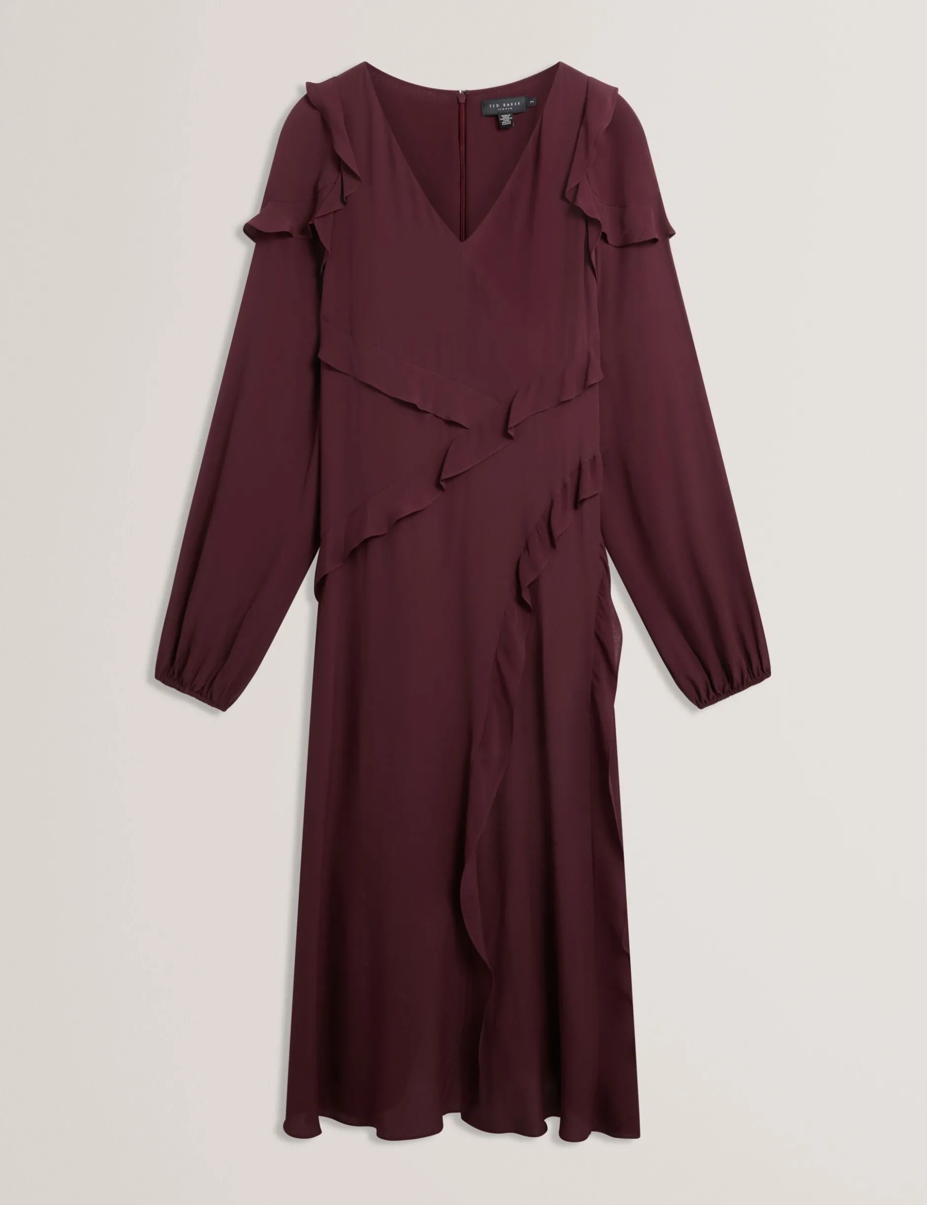 Midikleid aus Crêpe mit Rüschenbesatz und langen Ärmeln