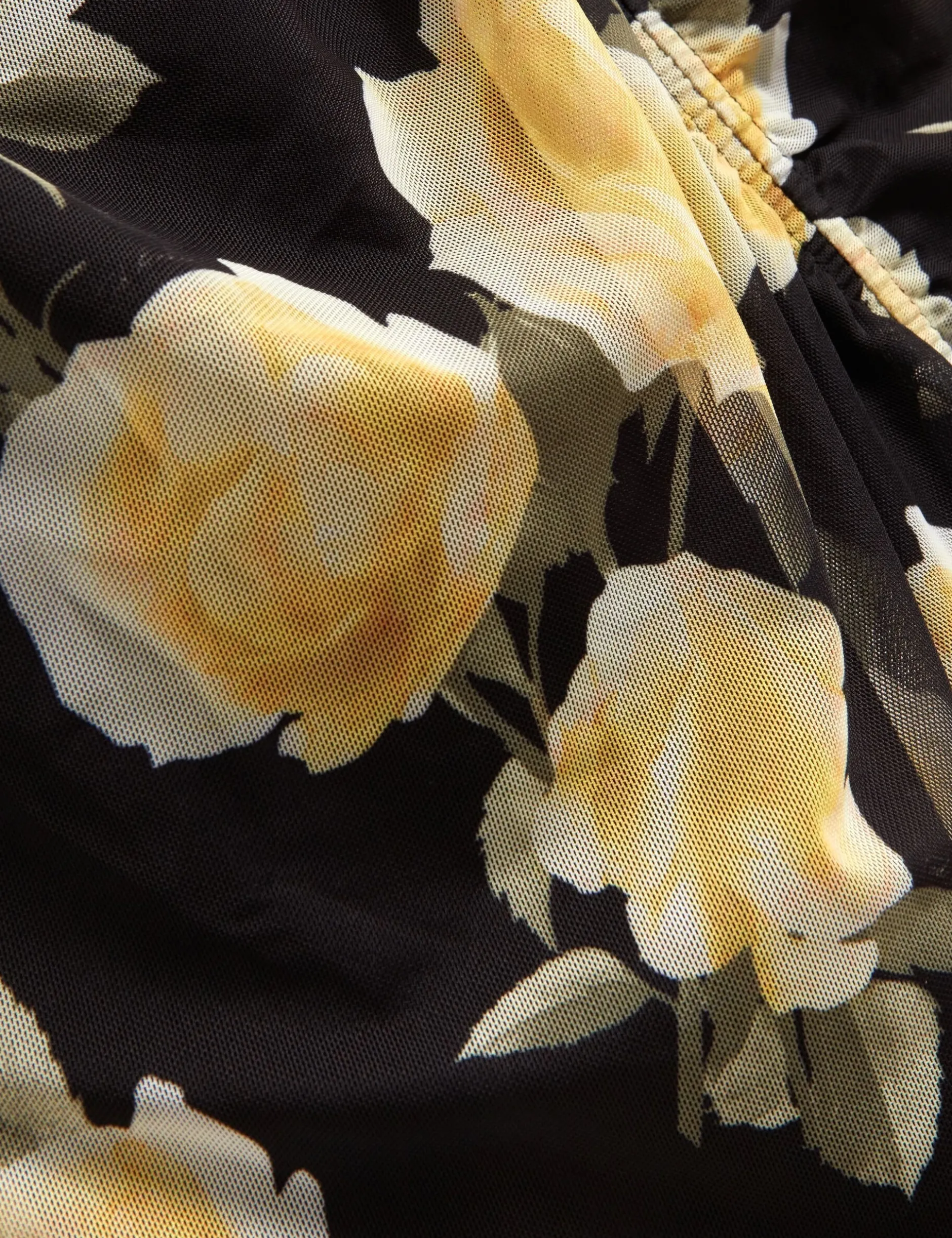 Midikleid aus Mesh mit Rosenmuster und langen Ärmeln