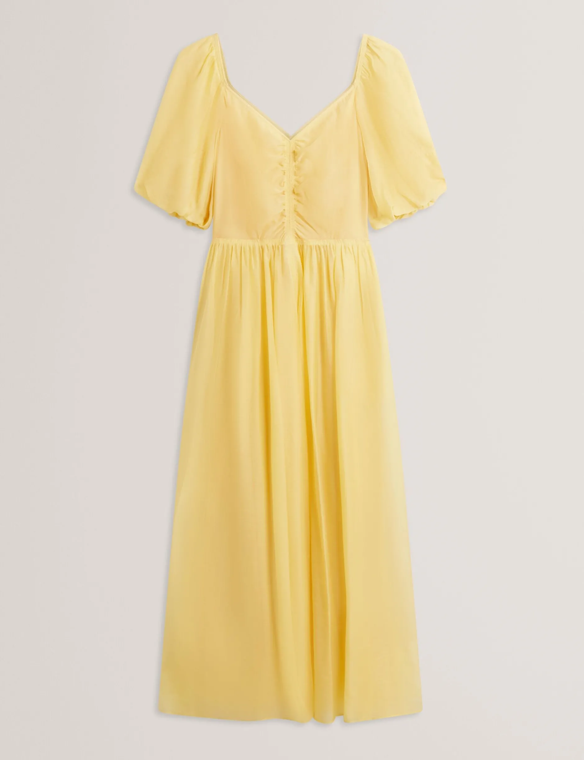 Midikleid aus Webstoff mit Puffärmeln und V-Ausschnitt