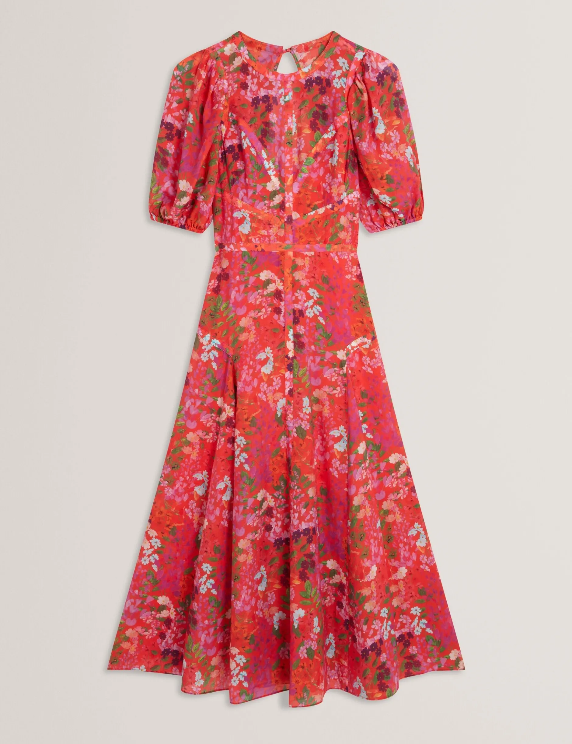 Midikleid mit Blütenmuster und Puffärmeln in A-Linie
