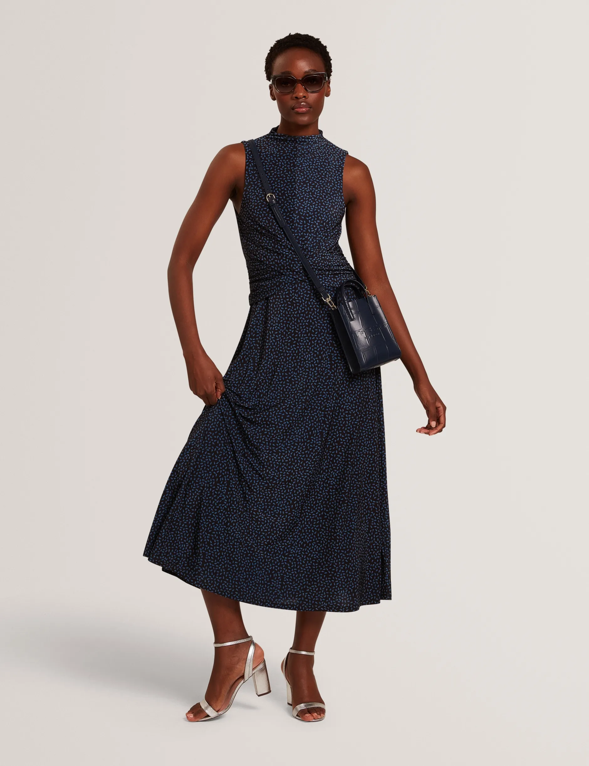 Midikleid mit gemustertem Minirock und Stehkragen, A-Linie,