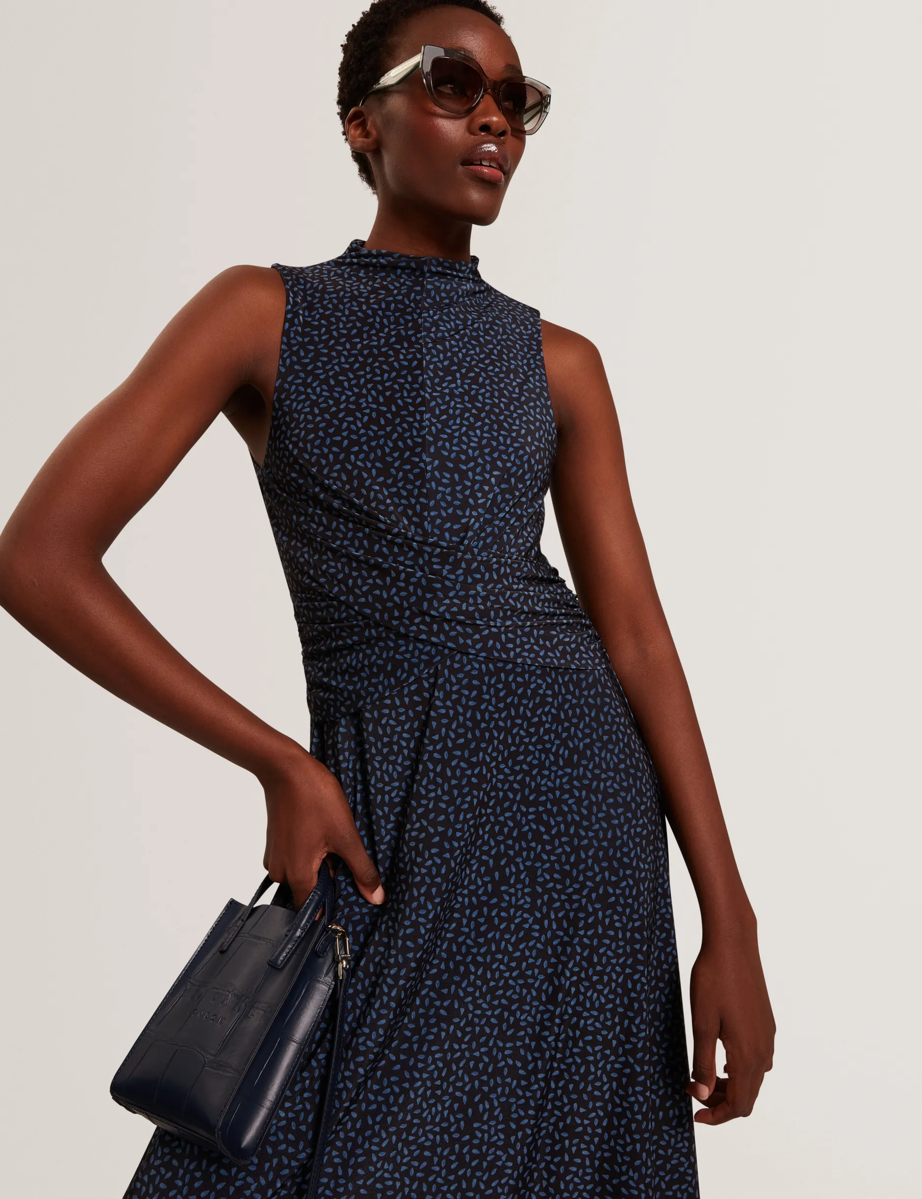 Midikleid mit gemustertem Minirock und Stehkragen, A-Linie,