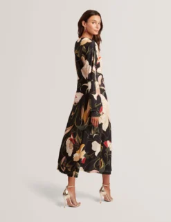 Midikleid mit Wickeloptik und Blumenmuster