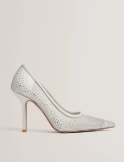 Mit Strass besetzte Stiletto-Pumps aus Mesh