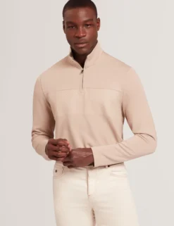 Modal-Sweatshirt mit strukturiertem Einsatz und halbem Reißverschluss