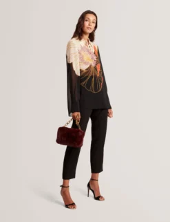 Nouveau Floral Halbtransparentes Longline-Hemd