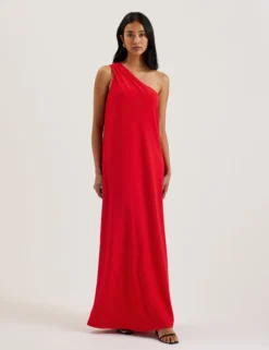 One-Shoulder-Maxikleid aus Webstoff