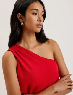 One-Shoulder-Maxikleid aus Webstoff
