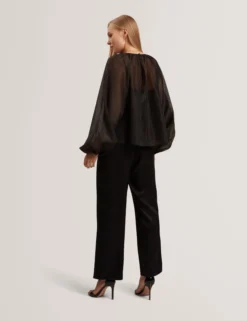 Organza-Bluse mit langen Ballonärmeln