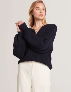Oversized V-Ausschnitt Fischerpullover