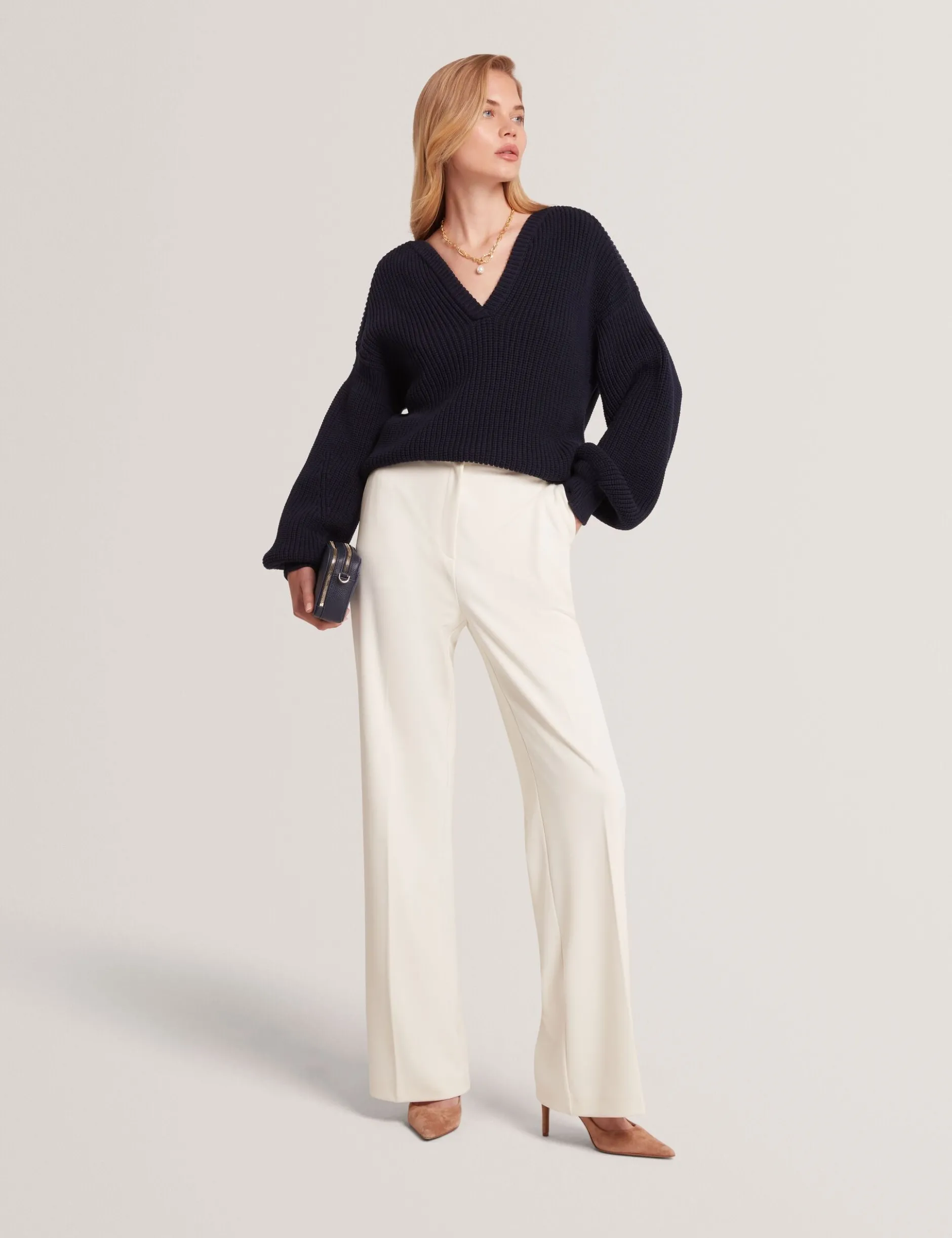 Oversized V-Ausschnitt Fischerpullover