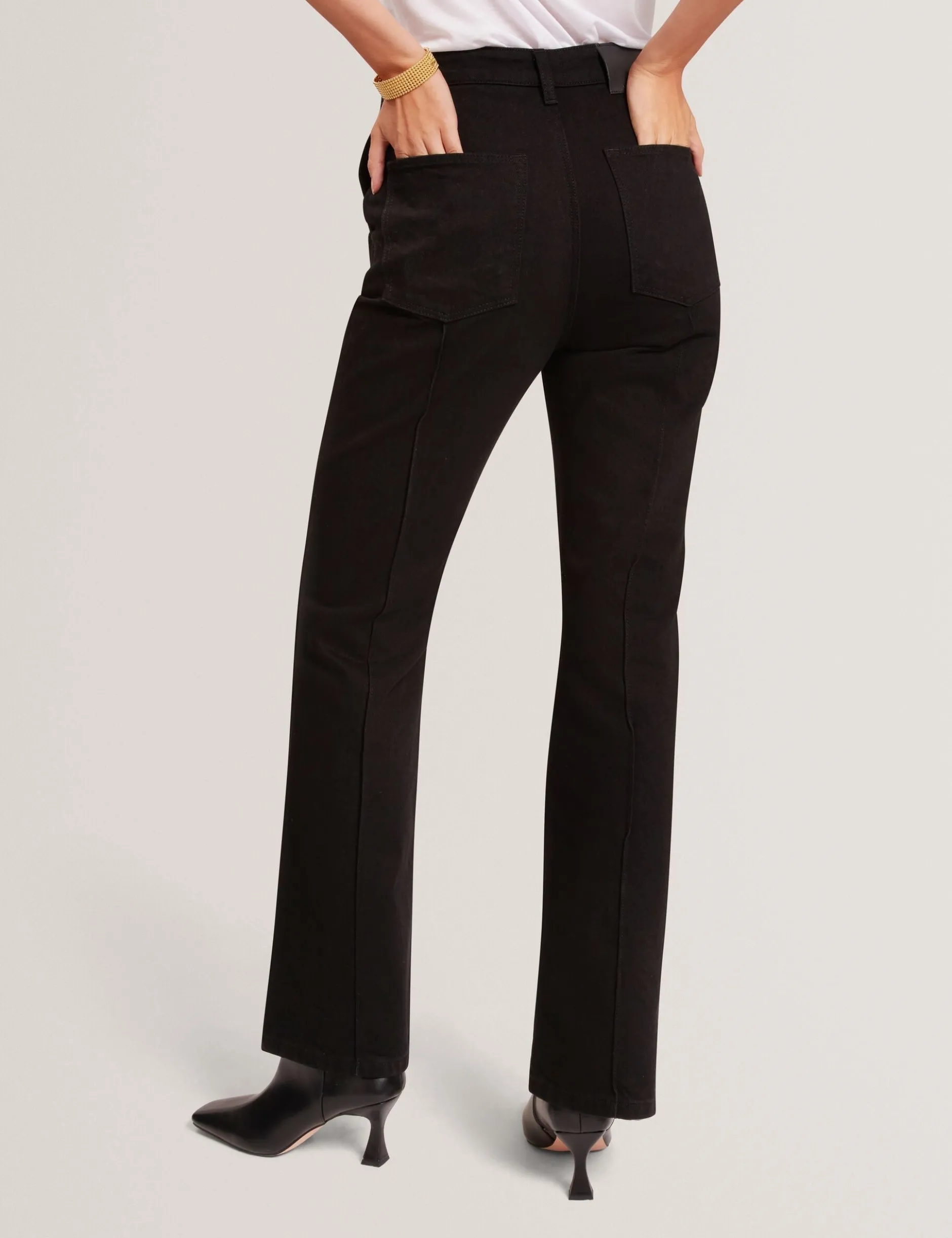 Pintuck Kick Flare High Waisted Jeans