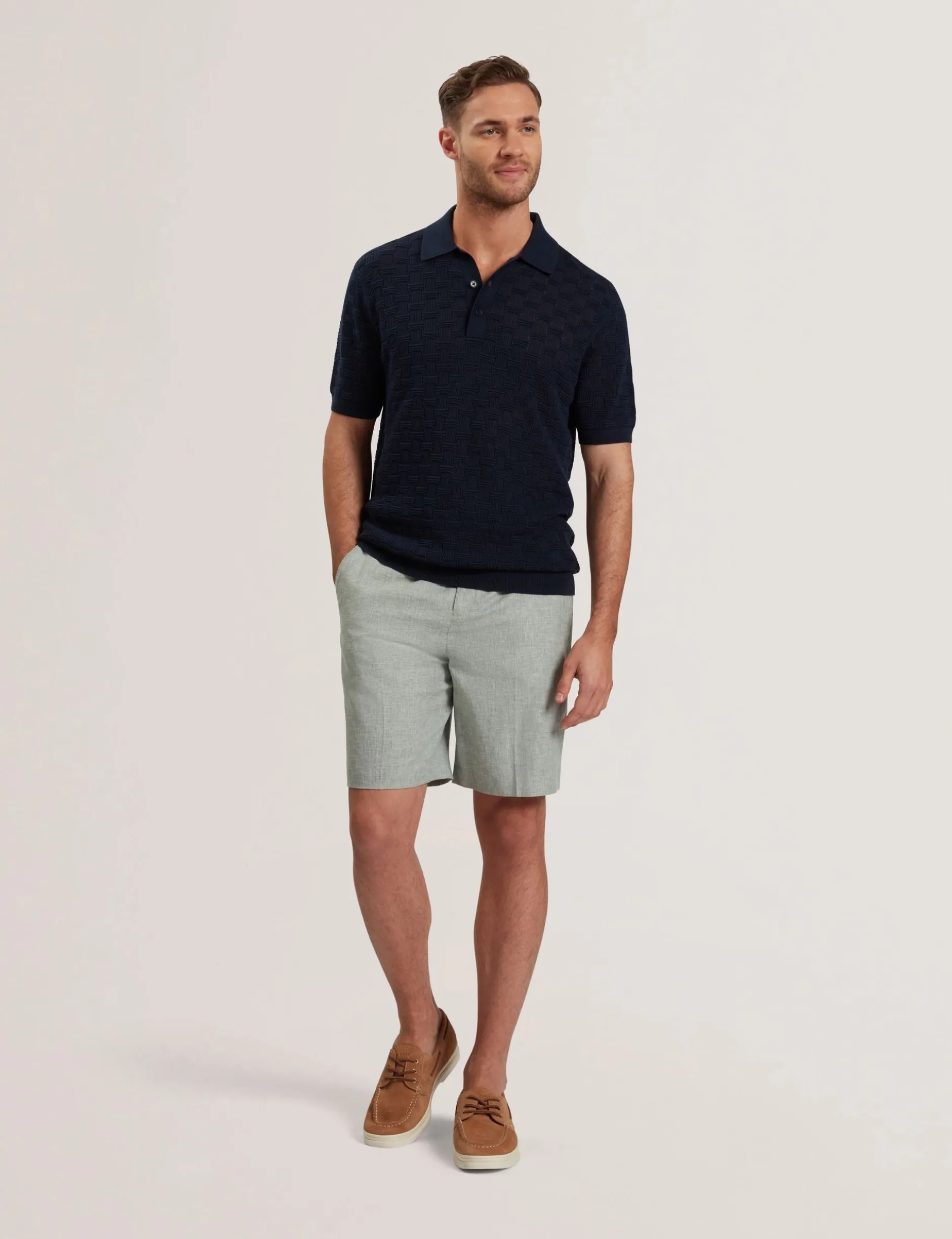 Poloshirt aus strukturiertem Strickgewebe aus Seide und Baumwolle