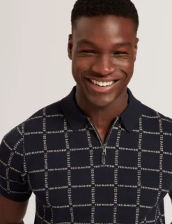 Polo-Shirt mit Markenlogo, kariert, mit Reißverschlusskragen