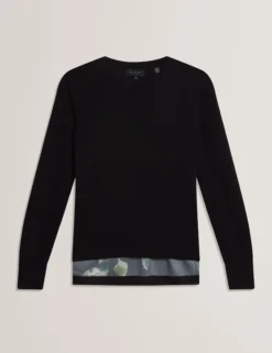 Pullover mit Blattdruck und gewebtem Rücken