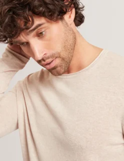 Pullover mit gerolltem Saum und Rundhalsausschnitt aus Leinenmischung
