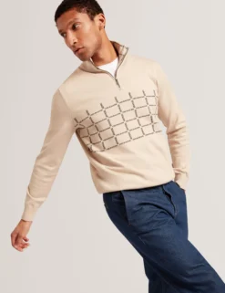 Pullover mit halben Reißverschluss und Karomuster