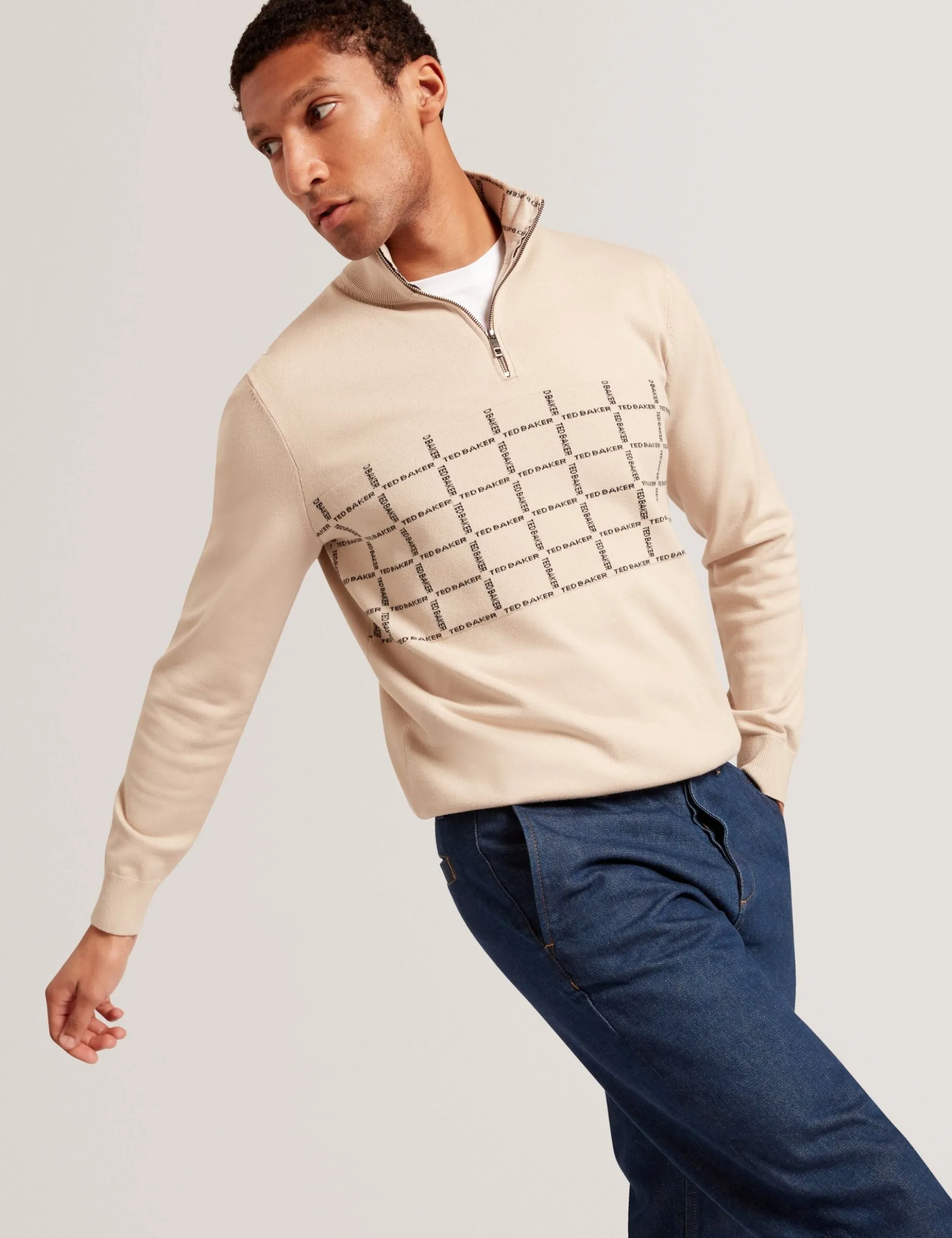 Pullover mit halben Reißverschluss und Karomuster