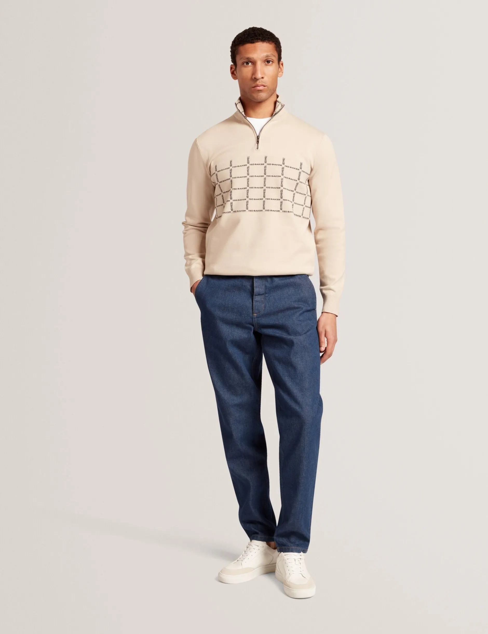 Pullover mit halben Reißverschluss und Karomuster