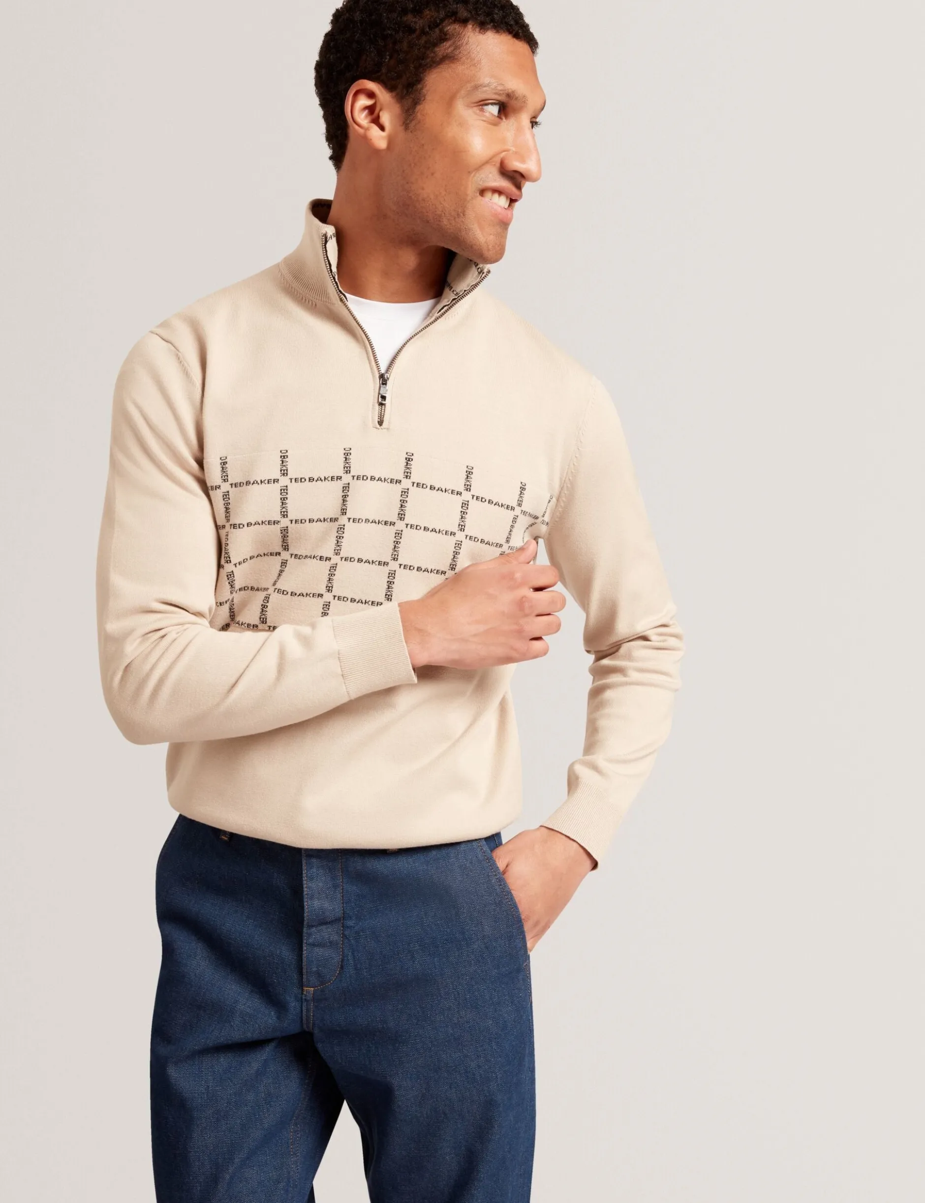Pullover mit halben Reißverschluss und Karomuster