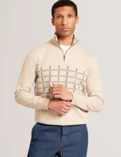 Pullover mit halben Reißverschluss und Karomuster
