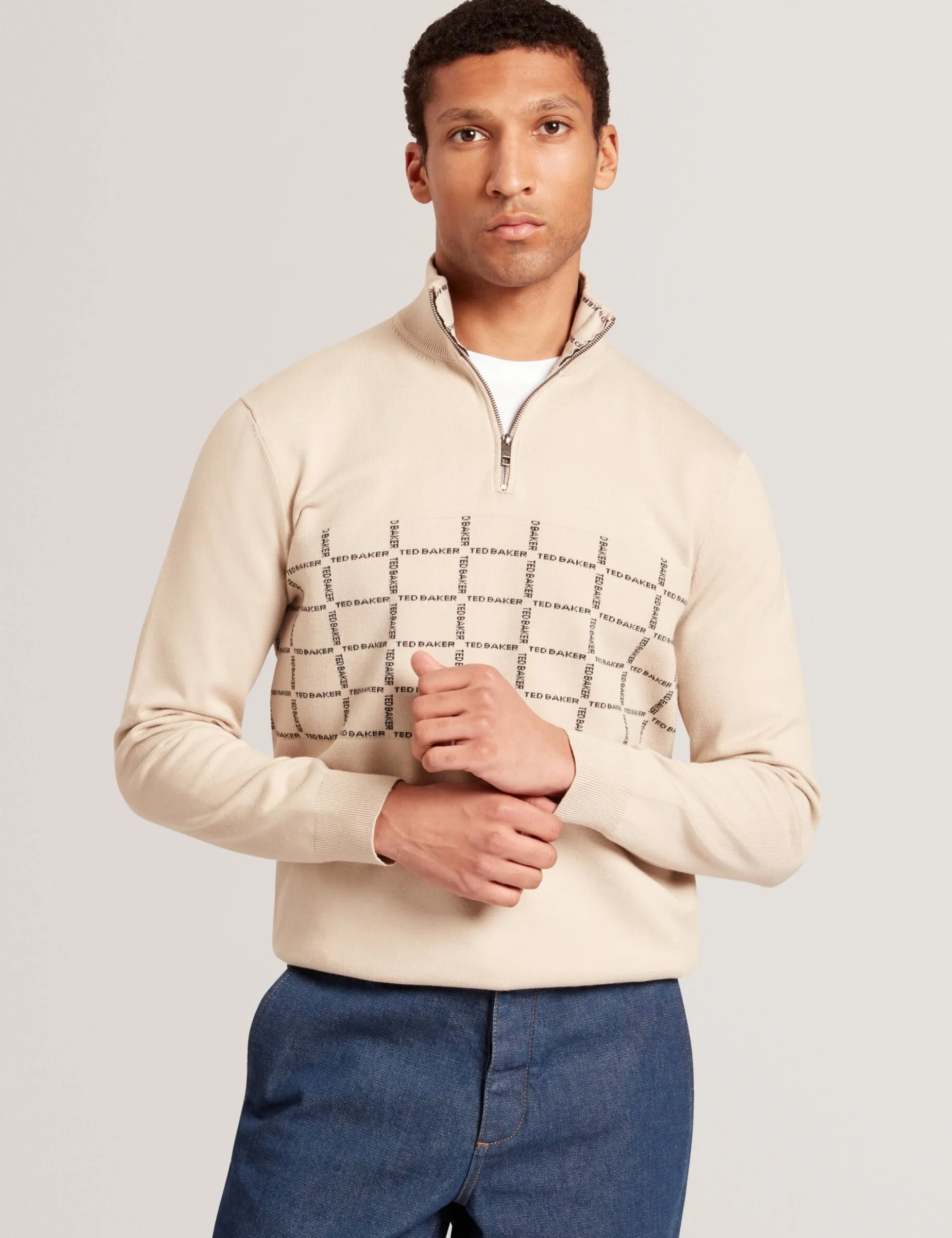 Pullover mit halben Reißverschluss und Karomuster