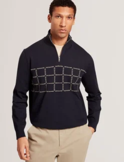 Pullover mit halben Reißverschluss und Karomuster