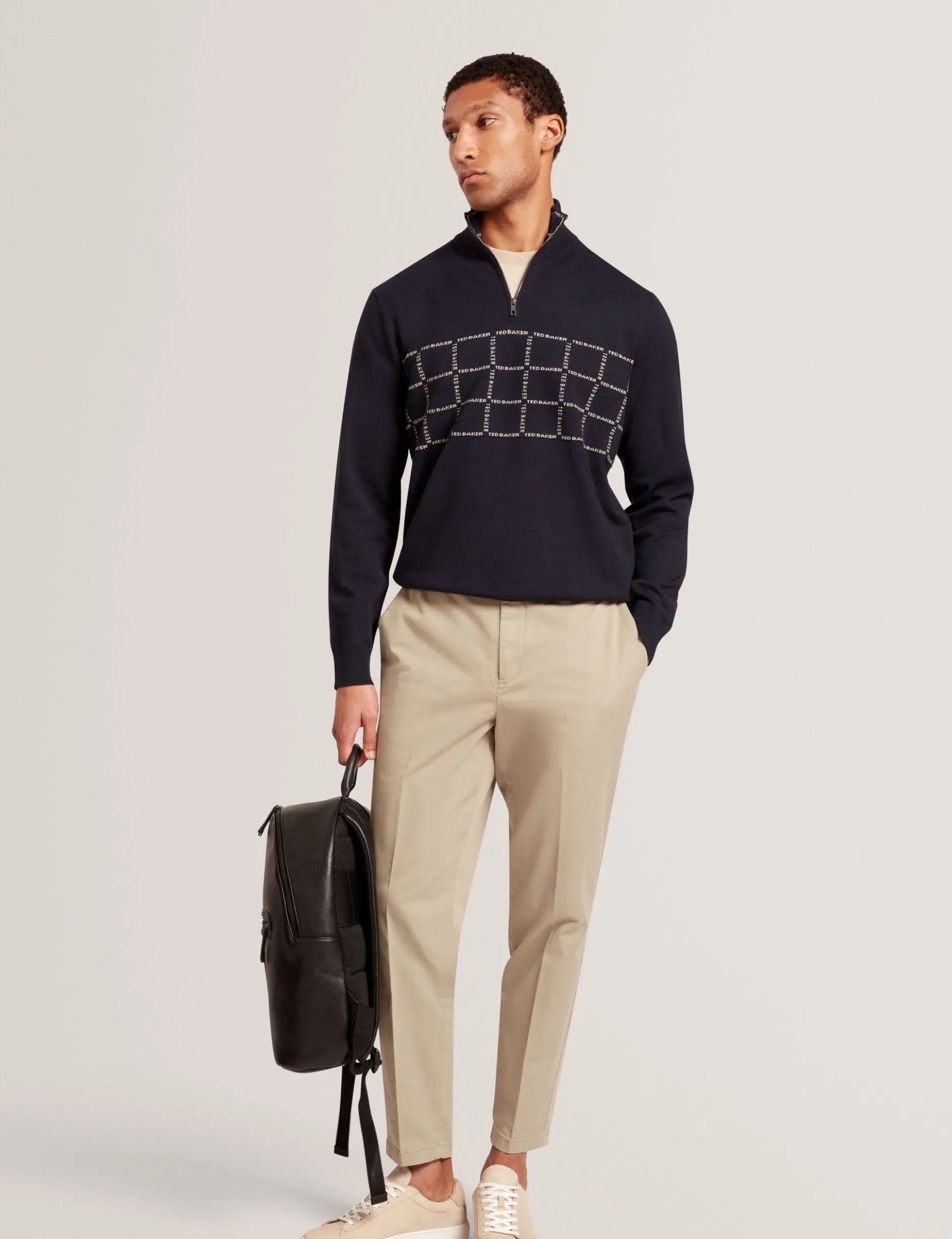 Pullover mit halben Reißverschluss und Karomuster