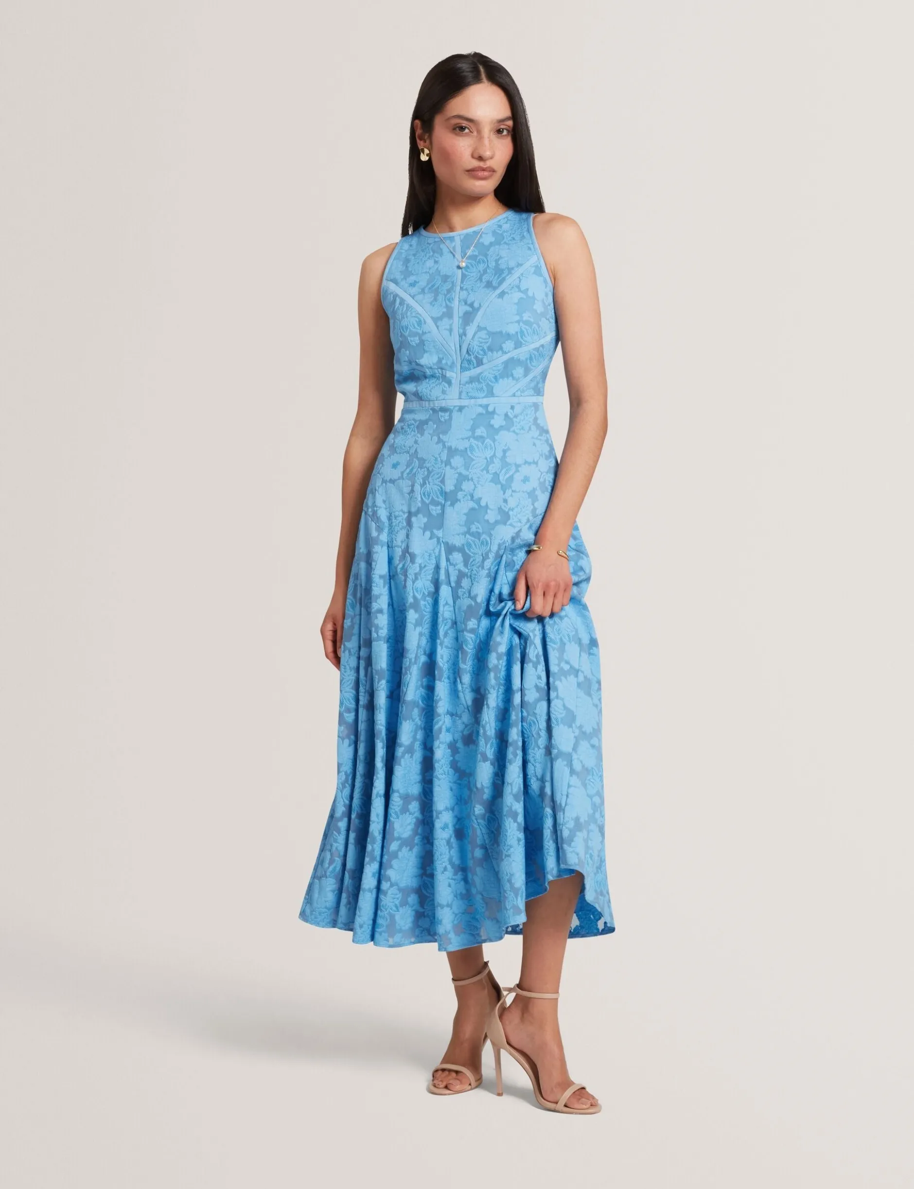 Ärmelloses A-Linien Midikleid mit Blumenmuster