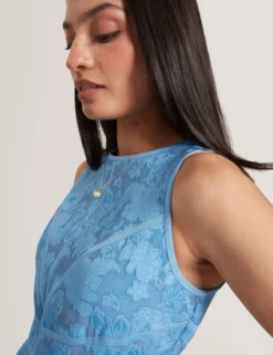 Ärmelloses A-Linien Midikleid mit Blumenmuster