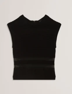 Ärmelloses Crop-Top aus transparentem Strick mit Einsätzen