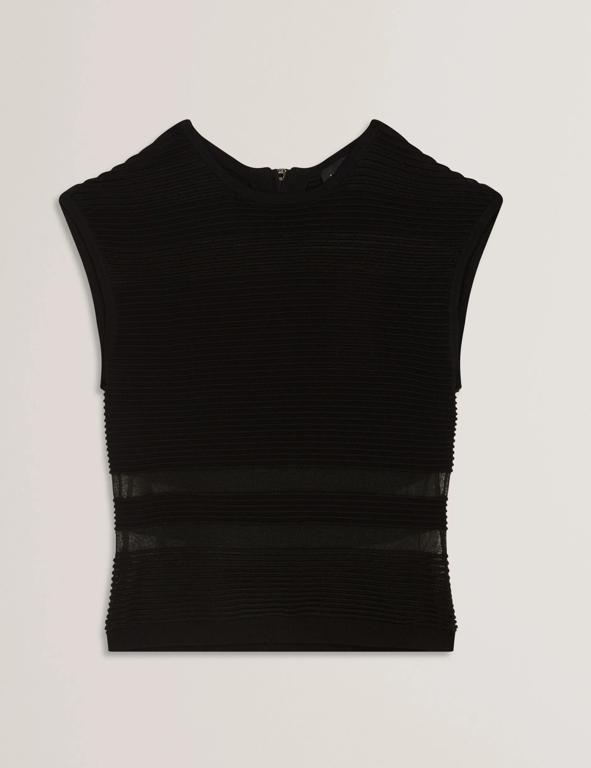 Ärmelloses Crop-Top aus transparentem Strick mit Einsätzen
