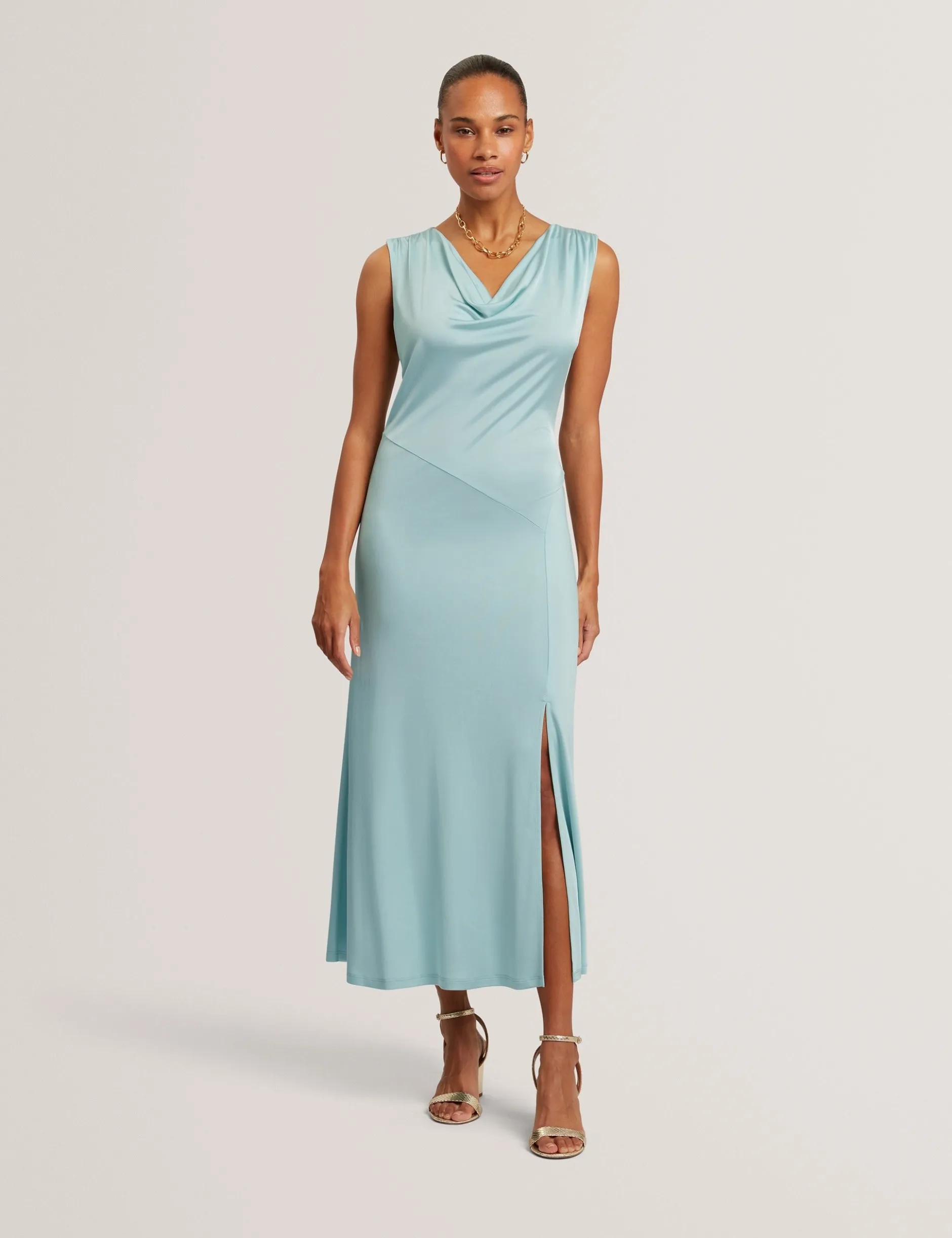 Ärmelloses Jersey-Maxikleid mit drapiertem Ausschnitt
