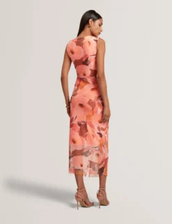 Ärmelloses Mesh-Bodycon-Kleid mit Gartenmotiv