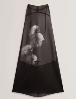Ärmelloses Midikleid aus Organza mit Blumenmuster