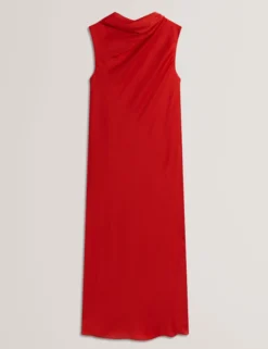 Ärmelloses Midikleid aus Satin-Chiffon mit Bindekragen