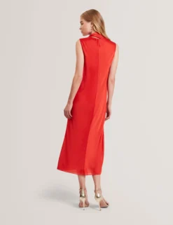 Ärmelloses Midikleid aus Satin-Chiffon mit Bindekragen