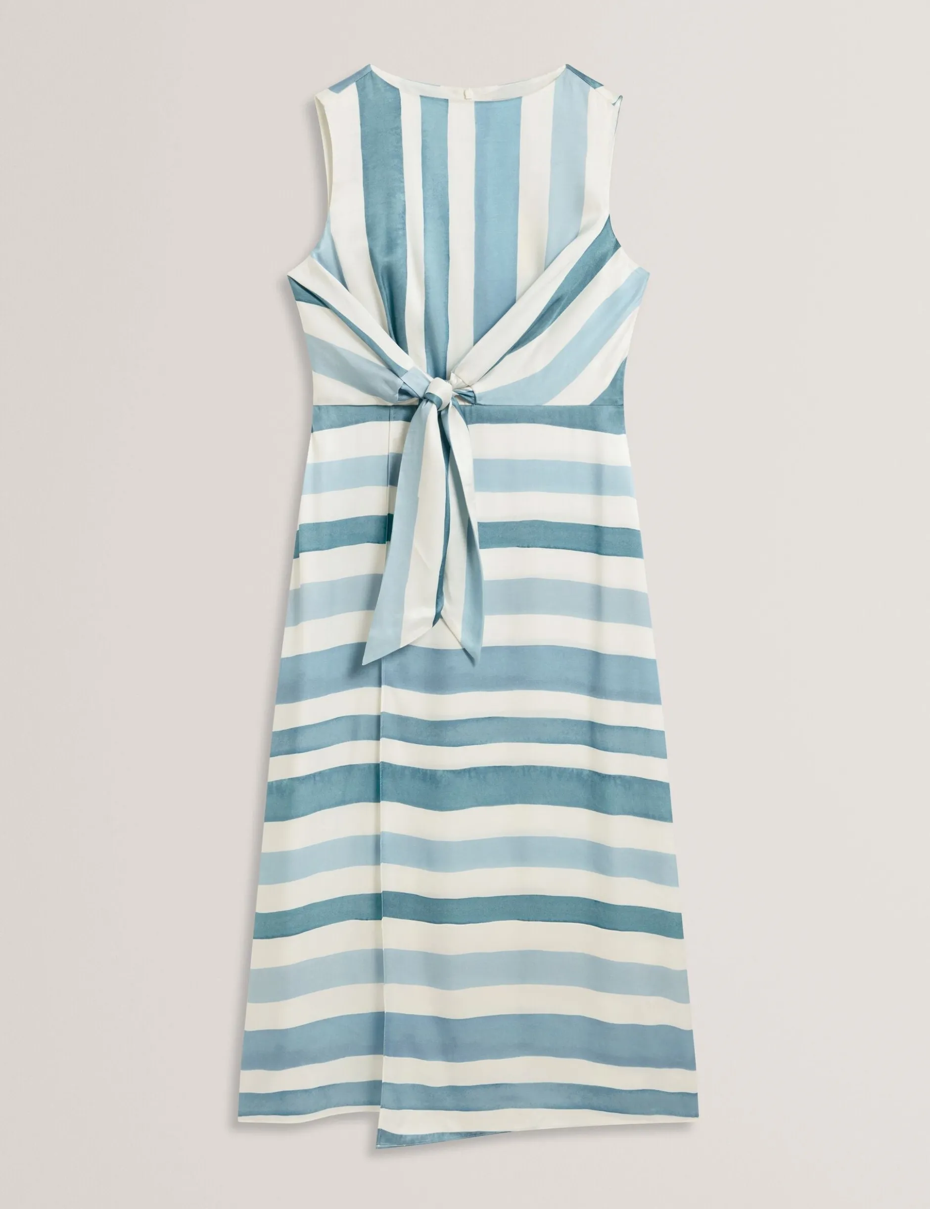 Ärmelloses Midikleid mit blauen Streifen und Bindeband vorne
