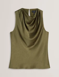 Ärmelloses Top aus Satin mit Wasserfallausschnitt