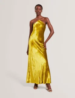 Samt-Maxikleid mit Neckholder