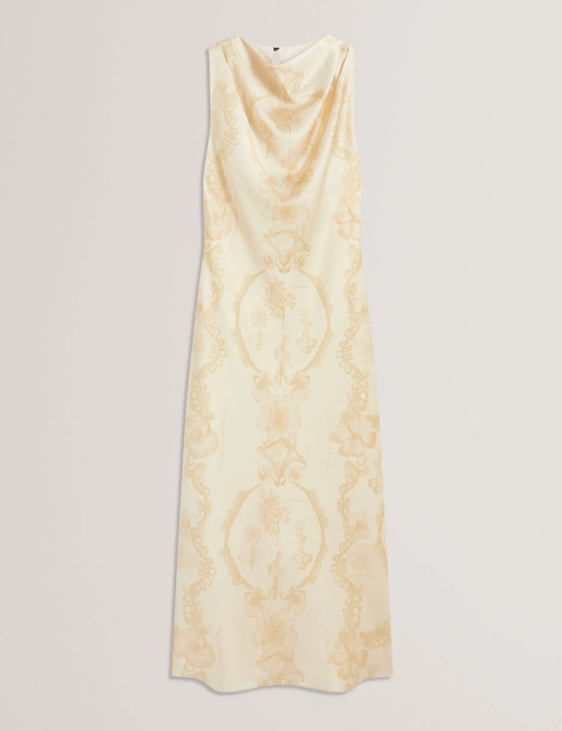 Satin-Midikleid mit Spitzenprint, Wasserfallausschnitt und Spitzenbedruckung