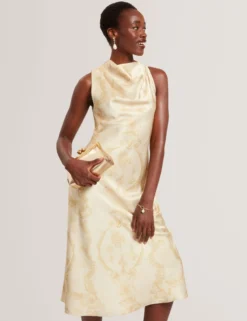 Satin-Midikleid mit Spitzenprint, Wasserfallausschnitt und Spitzenbedruckung