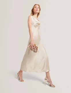 Satin Midi-Kleid mit Wasserfallausschnitt