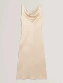 Satin Midi-Kleid mit Wasserfallausschnitt