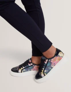 Satin-Plateau-Sneaker mit Blumenmuster