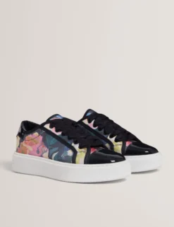 Satin-Plateau-Sneaker mit Blumenmuster